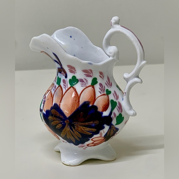 19th Century Antique Gaudy Welsh Grape Pattern Miniature Scalloped Footed Jug - Picture 10 of 16